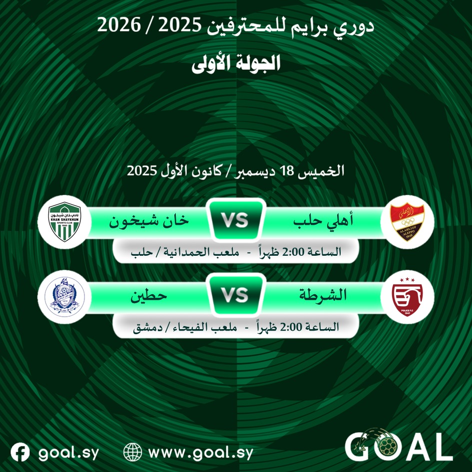 انطلاق دوري برايم للمحترفين بلقائين مرتقبين في حلب ودمشق